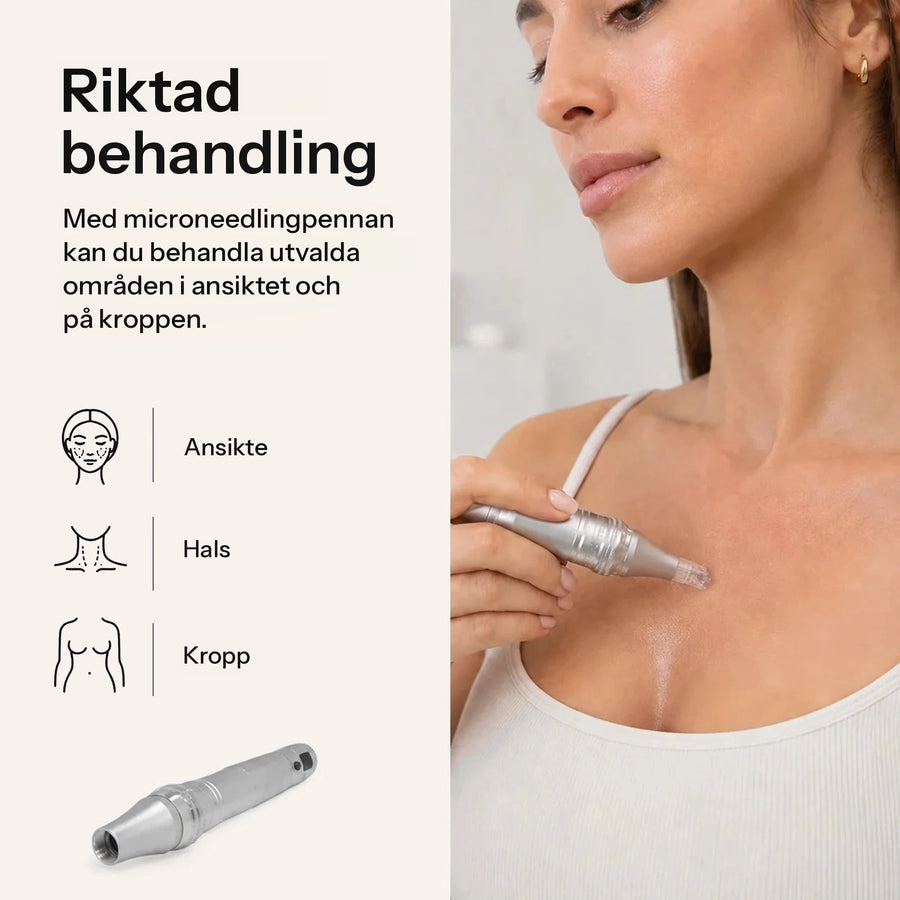 Riktad behandling – Feevra Microneedling Pen används på bröstet och halsen